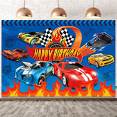 Lofaris Wheels Blue Hot Birthday Party Backdrop for Boy