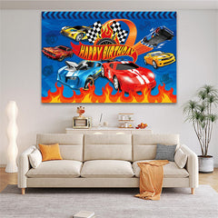 Lofaris Wheels Blue Hot Birthday Party Backdrop for Boy