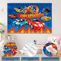 Lofaris Wheels Blue Hot Birthday Party Backdrop for Boy