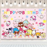 Lofaris Pink Cartoon Happy Birthday Girl Party Backdrop