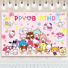 Lofaris Pink Cartoon Happy Birthday Girl Party Backdrop