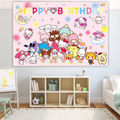 Lofaris Pink Cartoon Happy Birthday Girl Party Backdrop