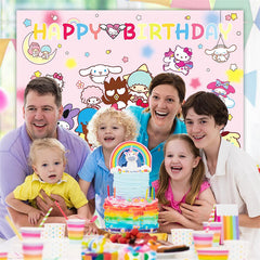 Lofaris Pink Cartoon Happy Birthday Girl Party Backdrop
