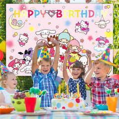 Lofaris Pink Cartoon Happy Birthday Girl Party Backdrop