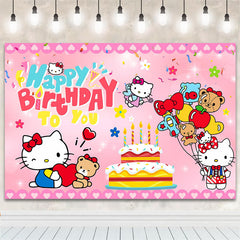 Lofaris Pink Hello Cat Happy Birthday Party Backdrop for Girls