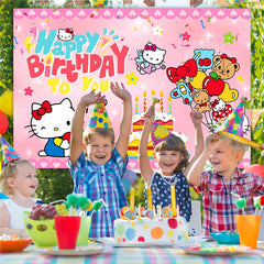 Lofaris Pink Hello Cat Happy Birthday Party Backdrop for Girls
