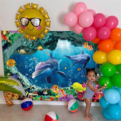 Lofaris Underwater Diving Sea Ocean Birthday Backdrop for Boy