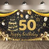 Lofaris Happy 50th Birthday Black Glod Party Backdrop