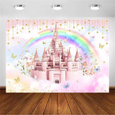 Lofaris Pink Castle Rainbow Princess Birthday Backdrop