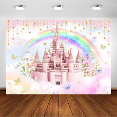 Lofaris Pink Castle Rainbow Princess Birthday Backdrop