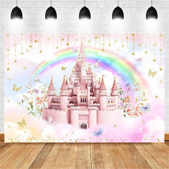 Lofaris Pink Castle Rainbow Princess Birthday Backdrop