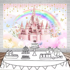 Lofaris Pink Castle Rainbow Princess Birthday Backdrop
