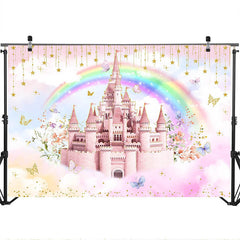 Lofaris Pink Castle Rainbow Princess Birthday Backdrop