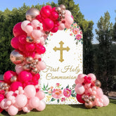 Lofaris Pink Floral First Holy Communion Party Arch Backdrop