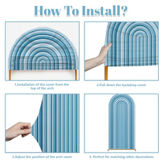 Lofaris Blue Stripes Birthday Arch Fabric Backdrop for Party