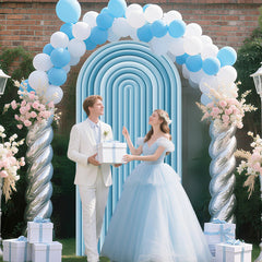 Lofaris Blue Stripes Birthday Arch Fabric Backdrop for Party