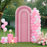 Lofaris Pink Stripes Birthday Arch Fabric Backdrop for Party
