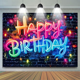 Lofaris Glow Birthday Neon Graffiti Brick Wall Backdrop