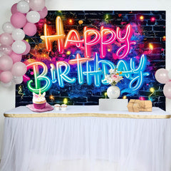 Lofaris Glow Birthday Neon Graffiti Brick Wall Backdrop