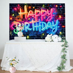 Lofaris Glow Birthday Neon Graffiti Brick Wall Backdrop