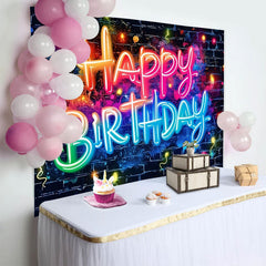 Lofaris Glow Birthday Neon Graffiti Brick Wall Backdrop