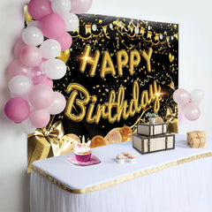 Lofaris Gold Glitter Happy Birthday Backdrop For Adult