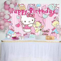 Lofaris Pink Hello Kitty Cartoon Girls Birthday Backdrop