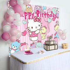 Lofaris Pink Hello Kitty Cartoon Girls Birthday Backdrop