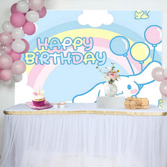 Lofaris Rainbow Blue Balloons Cartoon Cinnamoroll Birthday Backdrop