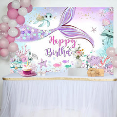 Lofaris Birthday Party Mermaid Tail Backdrops for Girls Party