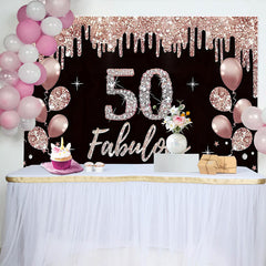 Lofaris 50 Fabulous Birthday Pink Glitter Backdrop