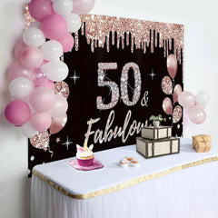 Lofaris 50 Fabulous Birthday Pink Glitter Backdrop
