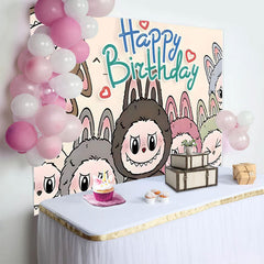 Lofaris Cute Doll Cartoon Happy Birthday Party Backdrop for Kids