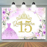 Lofaris Quinceanera Purple Floral 15 Birthday Backdrop