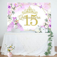 Lofaris Quinceanera Purple Floral 15 Birthday Backdrop