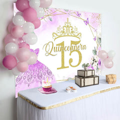 Lofaris Quinceanera Purple Floral 15 Birthday Backdrop
