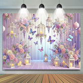 Lofaris Purple Floral Butterfly Backdrop for Wedding Decor