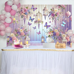 Lofaris Purple Floral Butterfly Backdrop for Wedding Decor