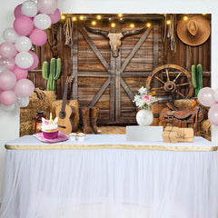 Lofaris Rustic Wooden Western Cowboy Birthday Backdrop