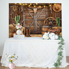 Lofaris Rustic Wooden Western Cowboy Birthday Backdrop