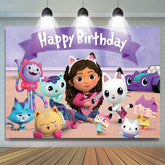 Lofaris Pink Cat Dollhouse Girl Happy Birthday Backdrop