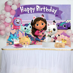 Lofaris Pink Cat Dollhouse Girl Happy Birthday Backdrop