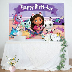 Lofaris Pink Cat Dollhouse Girl Happy Birthday Backdrop