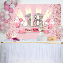 Lofaris Pink Glitter 18th Birthday Girl Party Backdrop