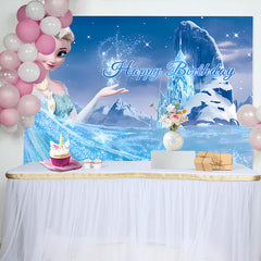 Lofaris Princess Frozen Blue Birthday Backdrop for Girls