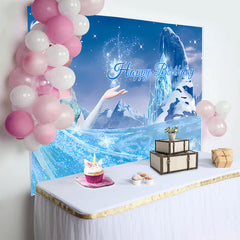 Lofaris Princess Frozen Blue Birthday Backdrop for Girls
