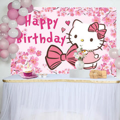 Lofaris Hello Pink Cat Birthday Backdrop for Girls