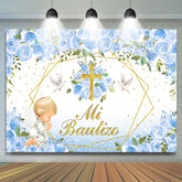Lofaris Blue Floral First Communion Boy Backdrop