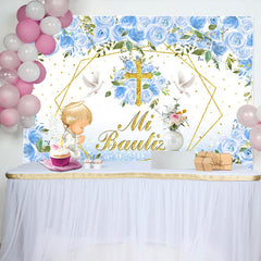 Lofaris Blue Floral First Communion Boy Backdrop
