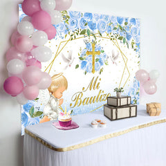 Lofaris Blue Floral First Communion Boy Backdrop